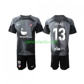 Camisolas de futebol Atlético Madrid Jan Oblak 13 Guarda Redes Criança Equipamento Alternativa 2022/23 Manga Curta